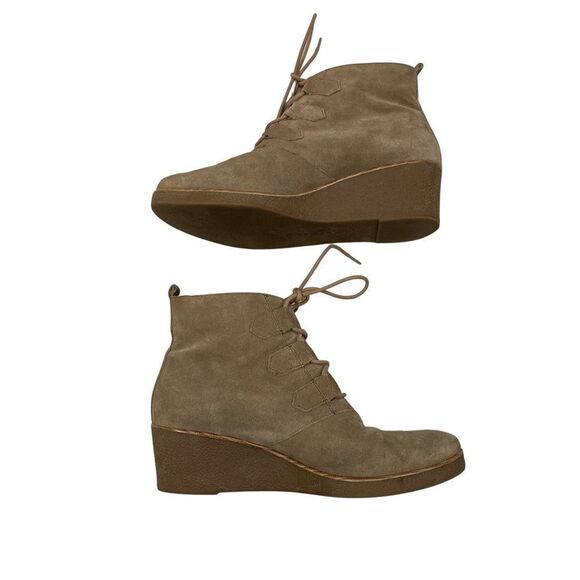 Lucky Brand Jaemma Tan Suede Leather Wedge Ankle Boots Size 8 - Picture 5 of 9